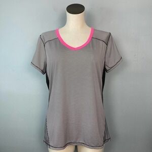 Hannah H2 Black Pink Striped Breathable Mesh Inset Short Sleeve Shirt Size L